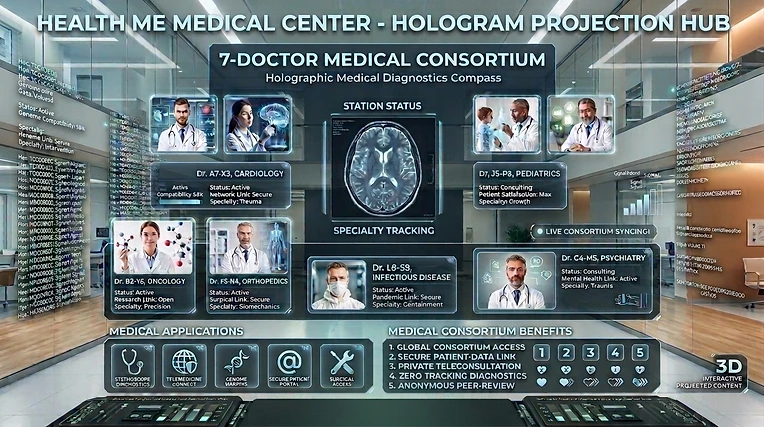 Health Me Medical Center Holographic Projection Hub β 7-Doctor Medical Consortium