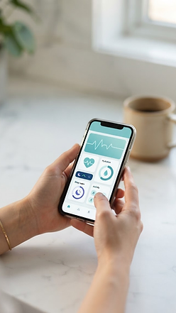 Health Me light mobile dashboard with hydration, sleep and activity cards